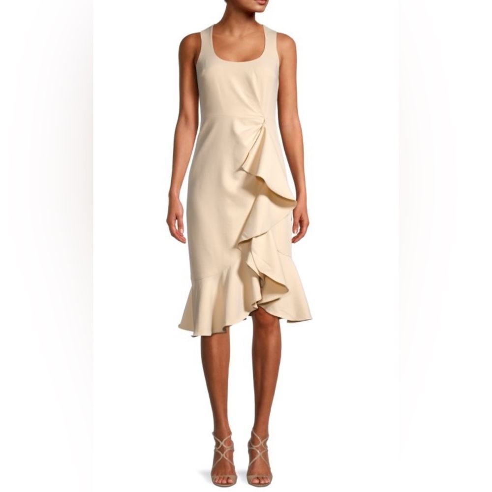 Cinq a Sept Ruffle Angela Sleeveless Dress size 2 sand tan beige